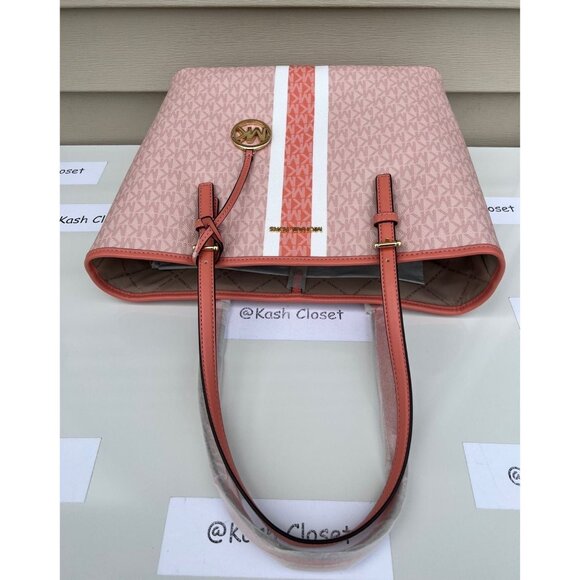 Michael Kors carryall tote bag medium jet set travel purse MK logo sherbert mult - Picture 5 of 12